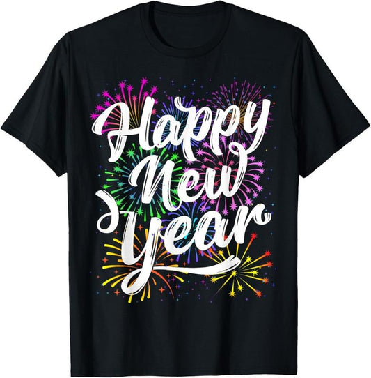 100% Cotton Happy New Year Party Supplies 2025 Family Matching Fireworks T-Shirt
