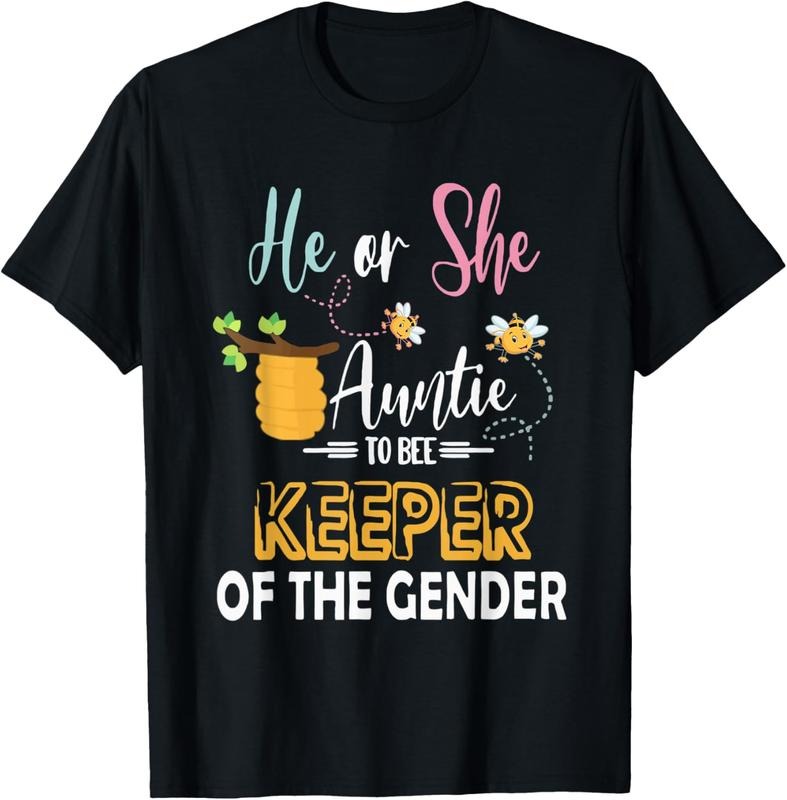 100% Cotton He Or She Auntie To Bee Keeper Of The Gender Reveal Gifts T-Shirt