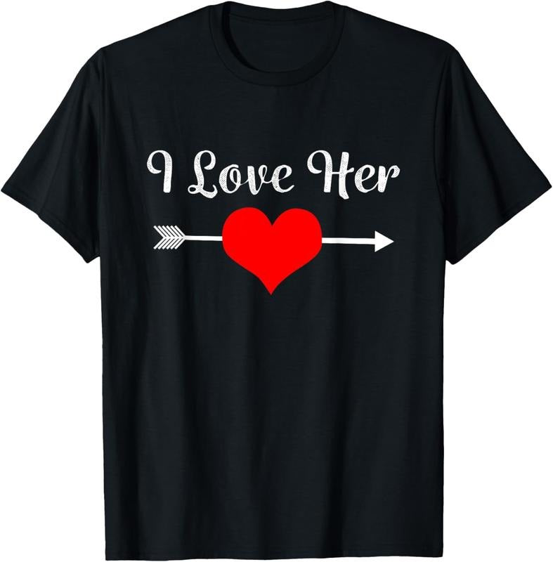 100% Cotton I Love Her Shirt for Couples Matching Sets for Him And Her T-Shirt