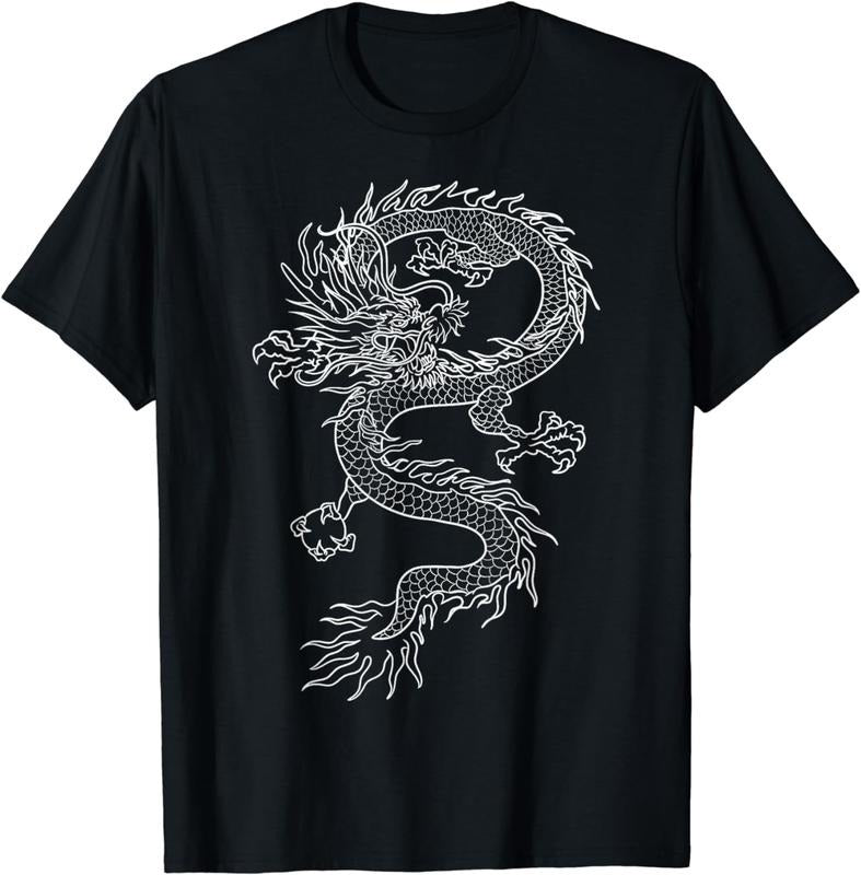 [100% Cotton]Japan Dragon Tattoo Drawing Traditional Japanese Graphic T-Shirt
