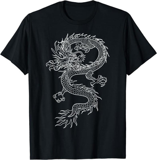 [100% Cotton]Japan Dragon Tattoo Drawing Traditional Japanese Graphic T-Shirt