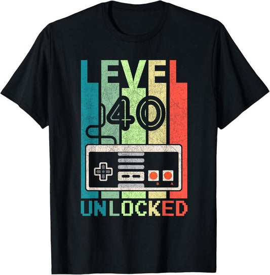 100% Cotton Level 40 Unlocked Shirt Video Gamer 40th Birthday Gifts Tee T-Shirt