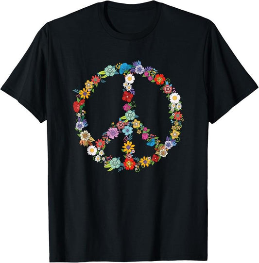 100% Cotton Love and Peace Flower Hippie Lover Beautiful Cute Funny Gift T-Shirt