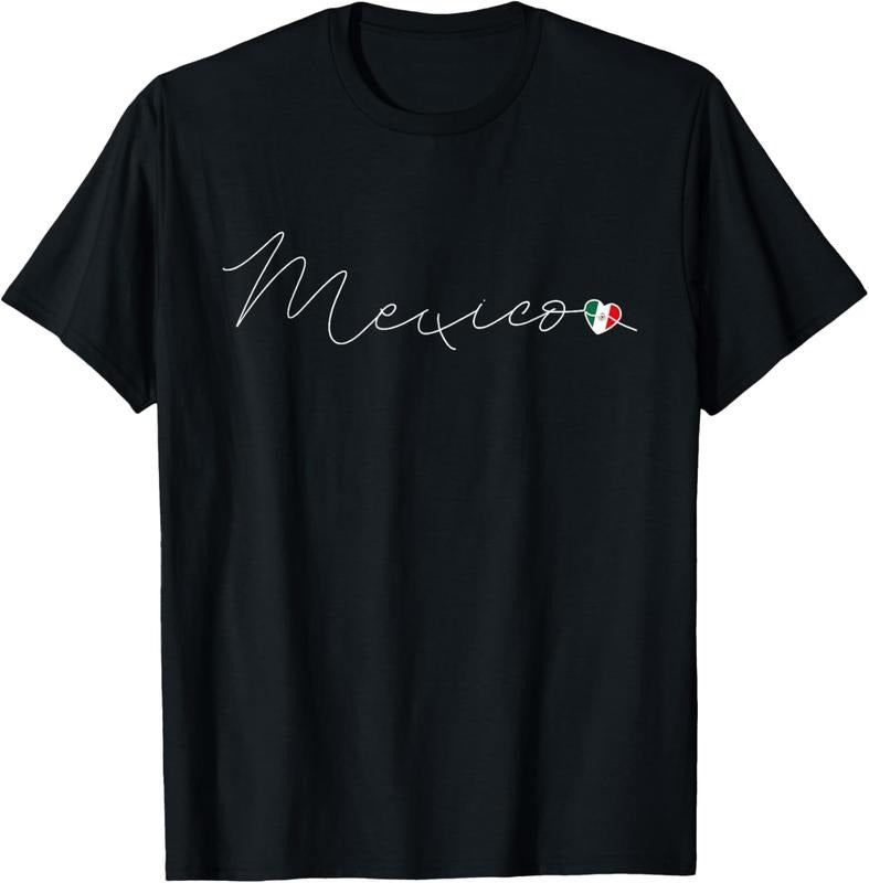 100% Cotton México Simple Love Mexican Flag Heart on Mexico T-Shirt