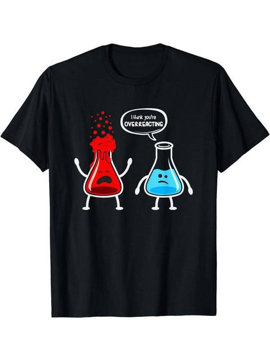 [100% Cotton]Men's "Overreacting Chemistry Nerd" Graphic Tee - Funny Beaker Design, Casual Polyester T-Shirt with Round Neckline, Machine Washable - Black