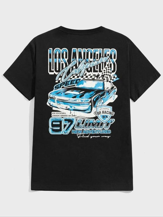 [100% Cotton]Men's Cartoon Car Graphic Print Round Neck Tee, Regular Fit Casual Fashion Short Sleeve T-shirt for Daily Wear, Streetwear, Back To School Tee, Graphic Tees, Men Summer Top