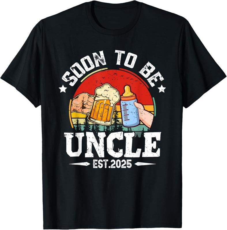 100% Cotton Mens Soon To Be Uncle 2025 Retro Pregnancy Announcement Dad T-Shirt