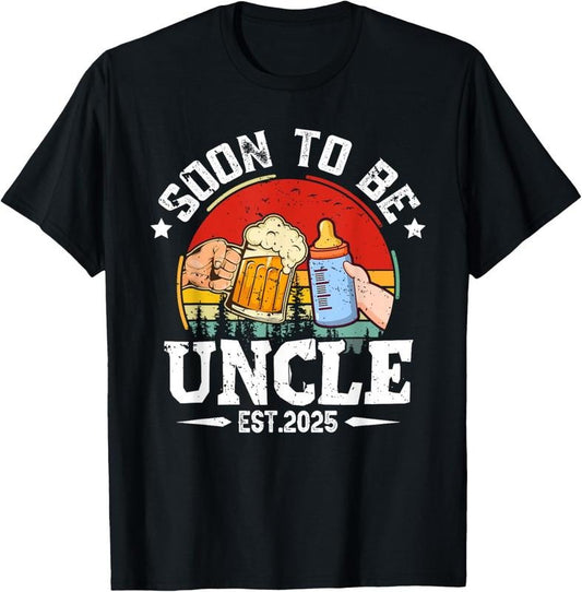 100% Cotton Mens Soon To Be Uncle 2025 Retro Pregnancy Announcement Dad T-Shirt