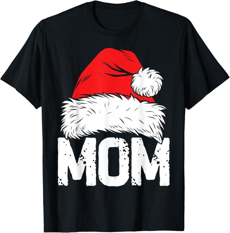 100% Cotton Mom Santa Christmas Family Matching Pajamas Mama Xmas Mother Short Sleeve T-Shirt