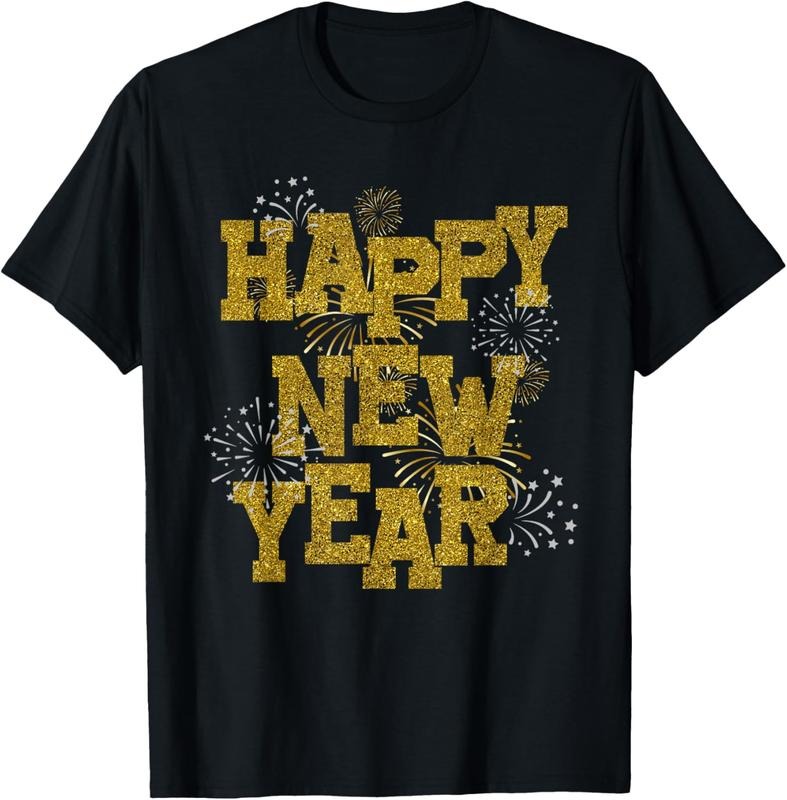 100% Cotton New Years Eve Party Supplies 2025 Happy New Year Fireworks T-Shirt
