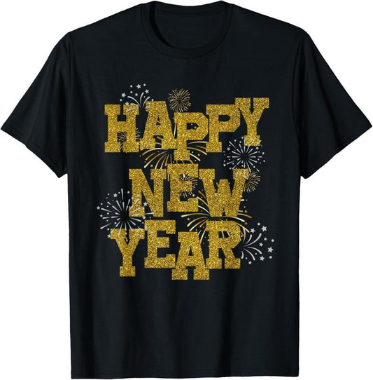 100% Cotton New Years Eve Party Supplies 2025 Happy New Year Fireworks T-Shirt