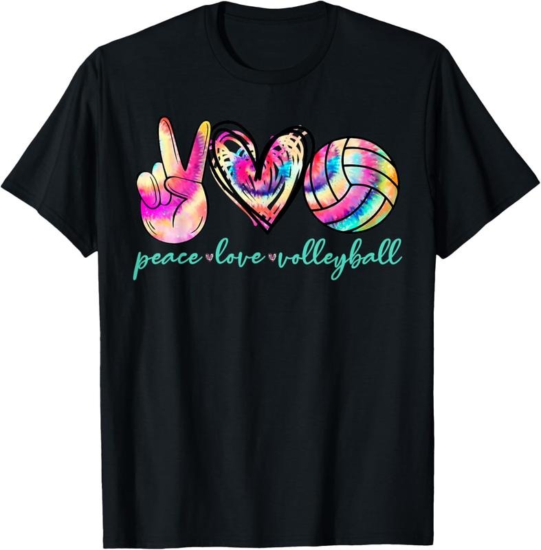 100% Cotton Peace Love Volleyball Player Tie Dye Style Women Teen Girls T-Shirt