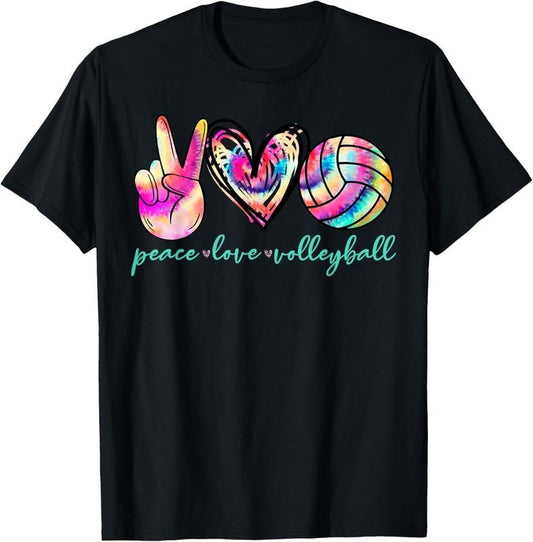 100% Cotton Peace Love Volleyball Player Tie Dye Style Women Teen Girls T-Shirt