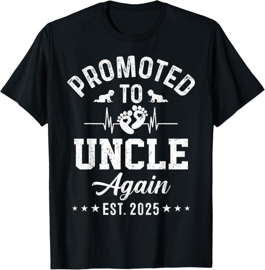100% Cotton Promoted To Uncle Again Est 2025 Pregnancy Announcement T-Shirt