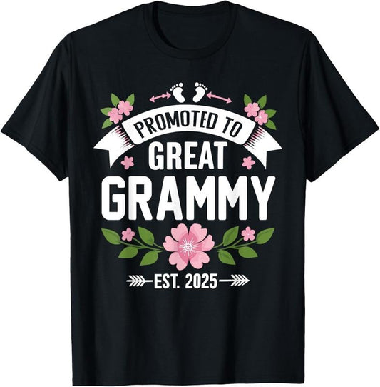 100% Cotton Promoted to Great Grammy Est 2025 Flower T-Shirt