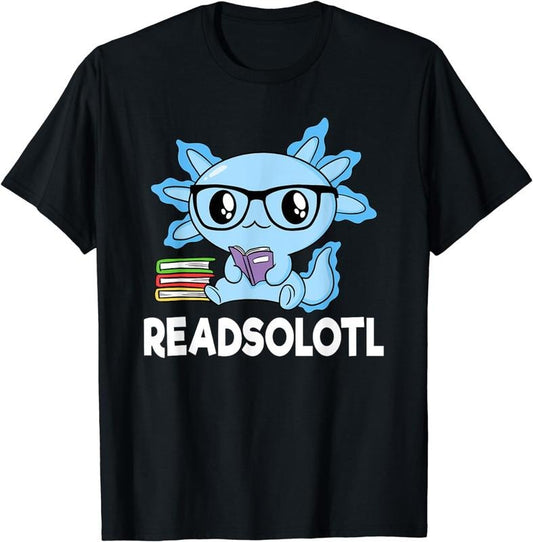 [100% Cotton]Readsolotl Blue Kawaii Axolotl Book Lover Funny Reading T-Shirt