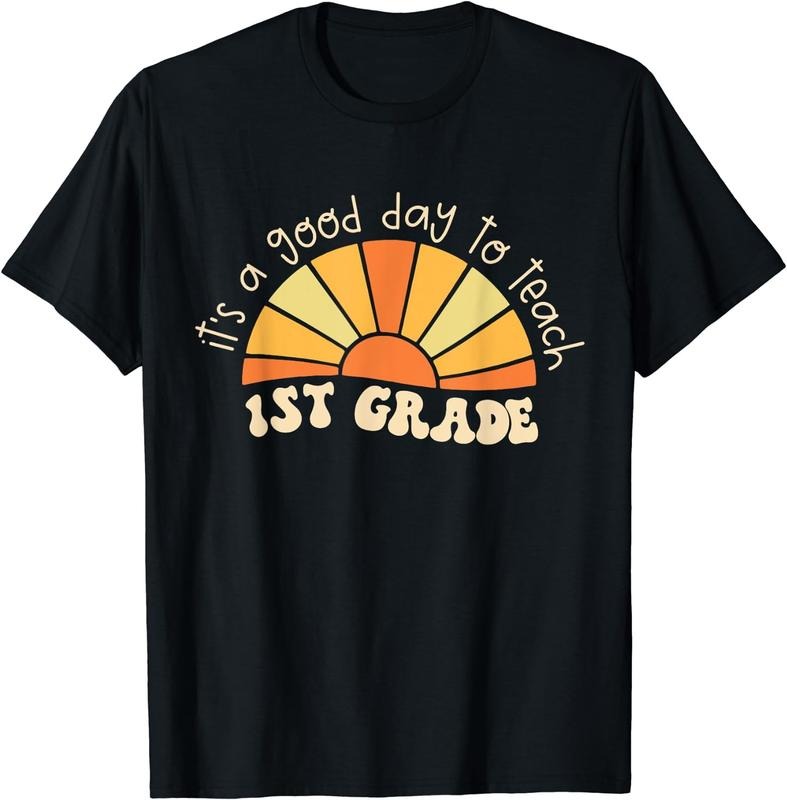 [100% Cotton]Retro Its Good Day To Teach 1st Grade Teacher Back To School T-Shirt Black