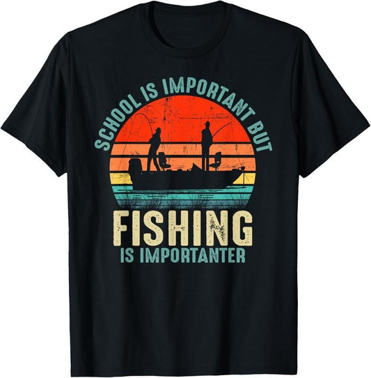 100% Cotton School Is Important But Fishing Is Importanter Boys Kids T-Shirt