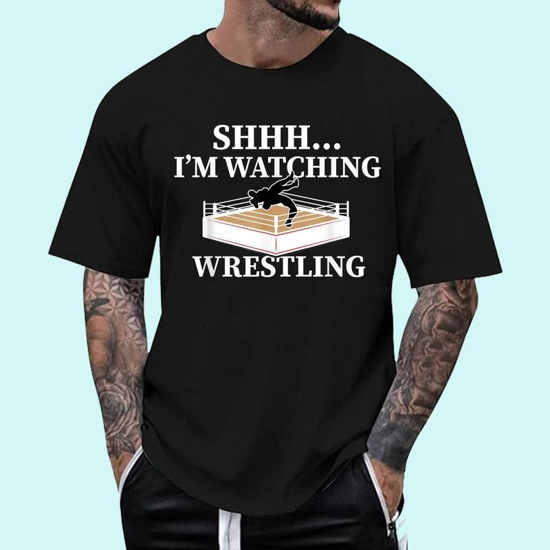 [100% Cotton Shirt] Shhh I_m Watching Wrestling Funny Wrestling Lover Gift Unisex T-Shirt