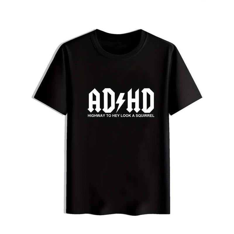 [100% Cotton]Slightly Stretch Men's Casual "ADHD" Graphic Tee for Summer and Spring