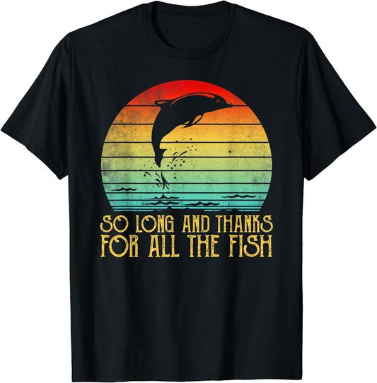 [100% Cotton]So Long And Thanks For All The Fish Vintage T-Shirt Black