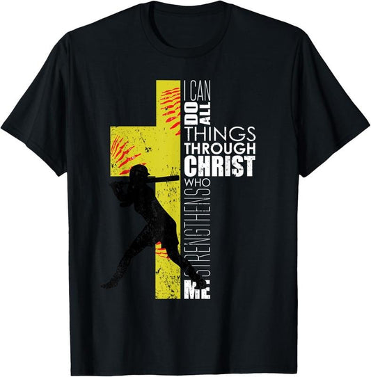 100% Cotton Softball Gifts Players Teen Girls Women Christian Religious T-Shirt