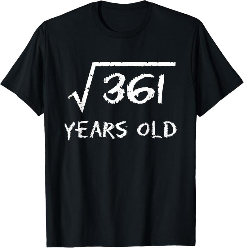 100% Cotton Square Root of 361 19th Birthday 19 Years Old Math Funny T-Shirt