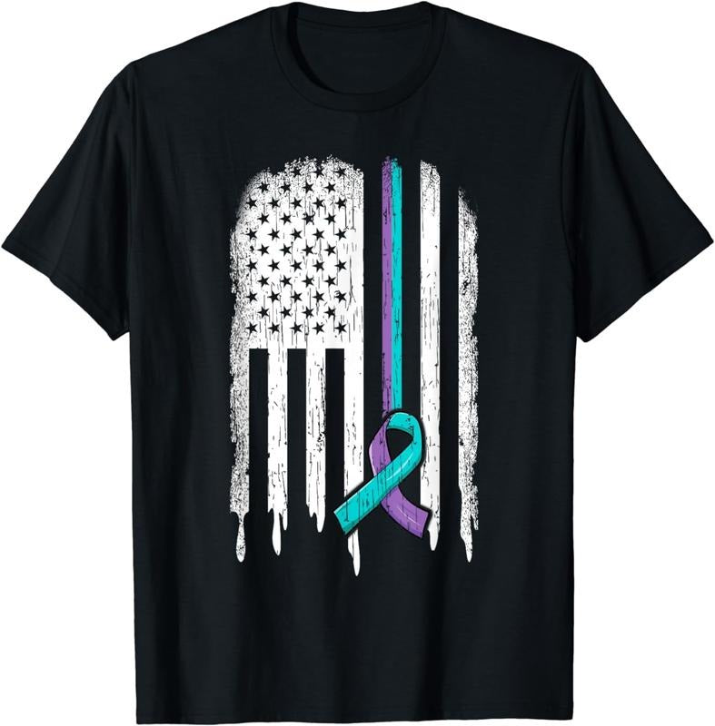 [100% Cotton]Suicide Prevention Shirt USA Flag Ribbon Suicide Survivor T-Shirt