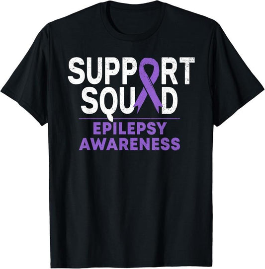 100% Cotton Support Squad Epilepsy Awareness Month Family Purple Ribbon T-Shirt