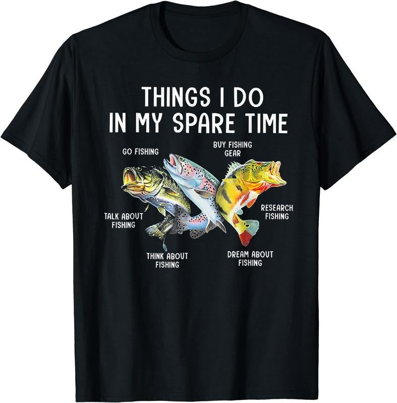 [100% Cotton]Things I Do In My Spare Time Funny Fishing T-Shirt Black