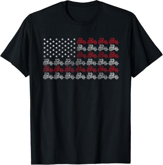 100% Cotton Tractor American Flag Farmer T-Shirt