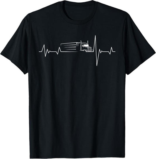 100% Cotton Truck driver heart beat 18 wheeler semi-trailer tractor T-Shirt