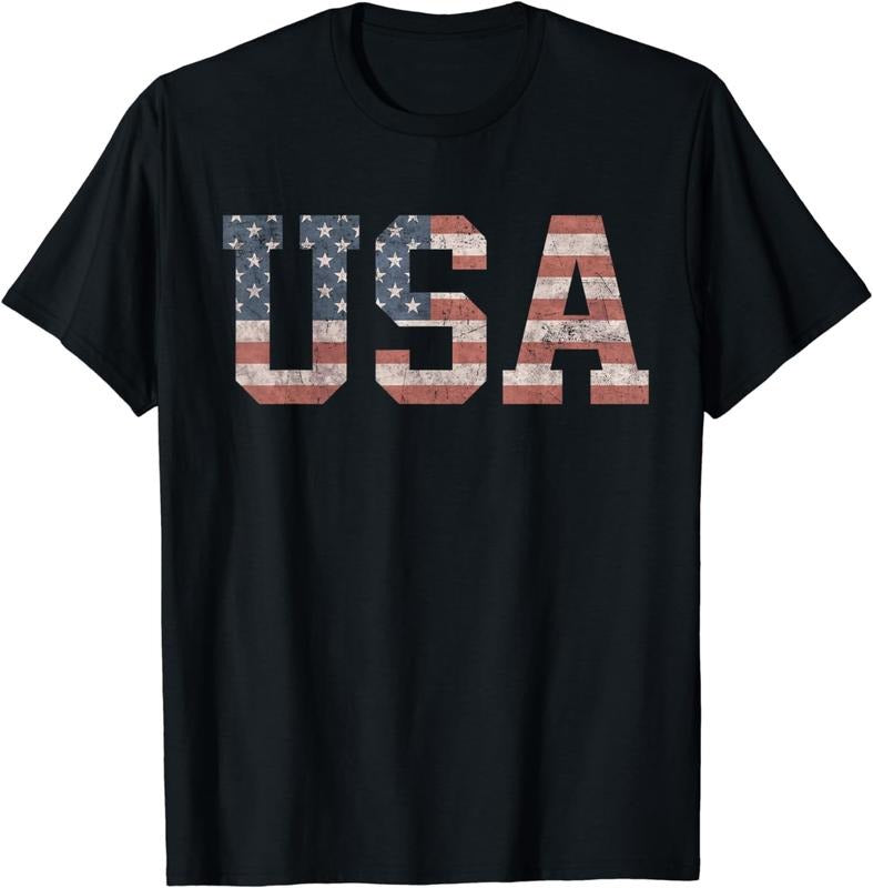 [100% Cotton]USA Shirt Women Men Kids Patriotic American Flag Distressed T-Shirt