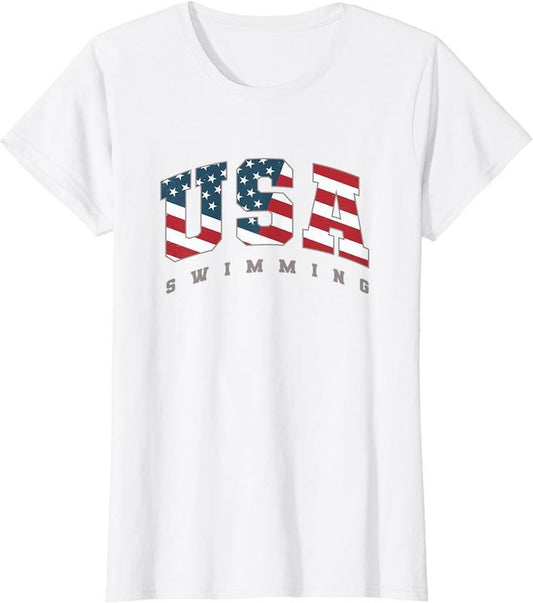 [100% Cotton]USA Swimming American Flag Team Sport Athlete Support T-Shirt