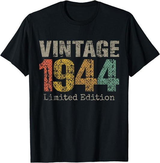 [100% Cotton]Vintage 1944 80th Birthday Gifts 80 Year Old For Men Women T-Shirt