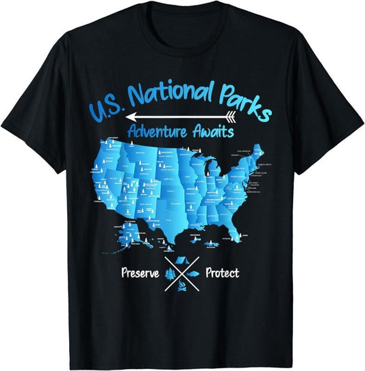 [100% Cotton]Vintage National Park Tshirt 63 US National Parks Map T-Shirt