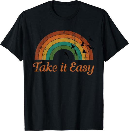 100% Cotton Vintage Retro Weathered look Take it Easy Tee T-Shirt