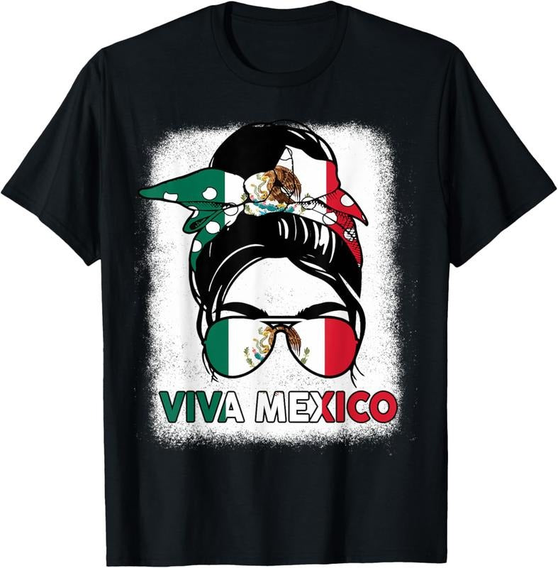 100% Cotton Viva Mexico-Shirt Women Mexican Flag Independence Day T-Shirt