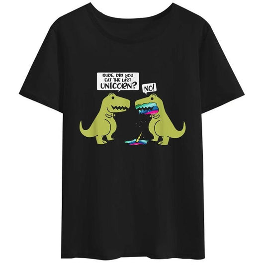 [100% Cotton]Women T-Shirt Did You Eat The Last Unicorn Dinosaur Funny Tshirt Casual Short Sleeve Round Neck Tops