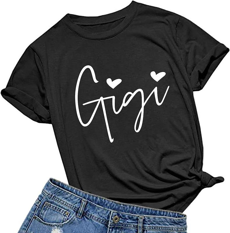 [100% Cotton]Womens Gigi Heart Shirts for Grandma Cute Funny T-Shirts Graphic Tees Short Sleeve Tops