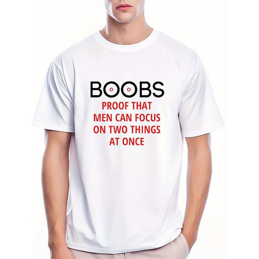 100% cotton T-shirt, men can focus on two things Fun men's short sleeve graphic T-shirt Made in USA