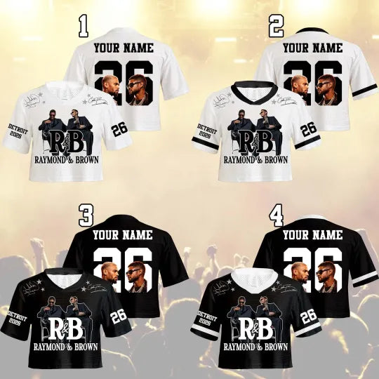 Usher Chris Brown RnB Tour 2026 Crop Top Football Jersey, Raymond Brown Concert Jersey