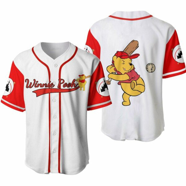 Winnie The Pooh Jersey Disney Winnie The Pooh Sport Player White Red Jersey Shirt Winnie The Pooh Baseball Jersey Disney Baseball Jersey - Bafud