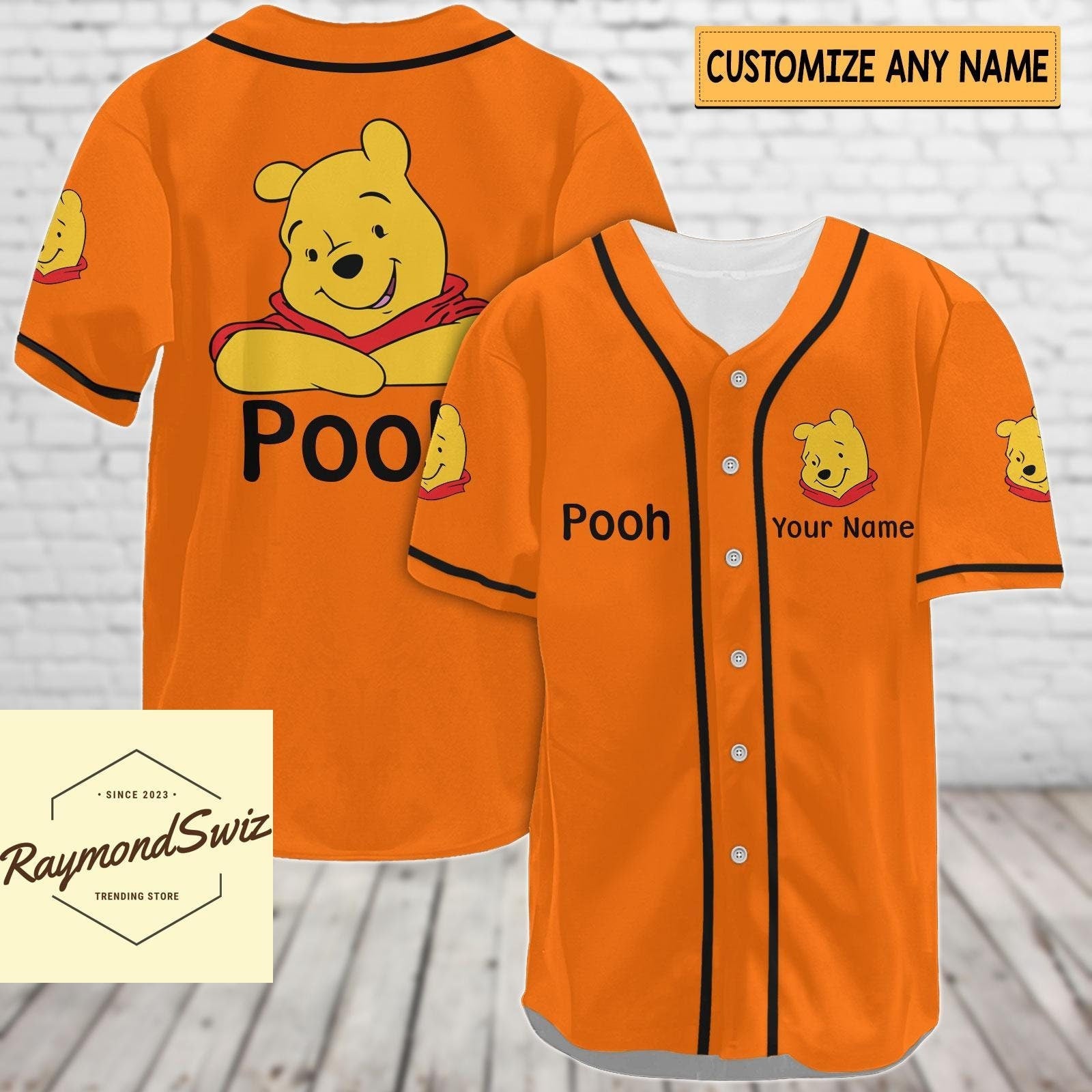 Pooh Jersey Shirt, Custom Pooh Baseball Shirt, Winnie The Pooh Baseball Jersey (Image 3)