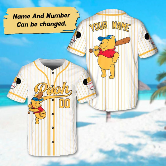 Personalized Winnie the Pooh Baseball Jersey, Custom Pooh Bear Baseball Hitter Jersey Team, Magic Kingdom Shirt, Gifts For Sport Love - Bafud