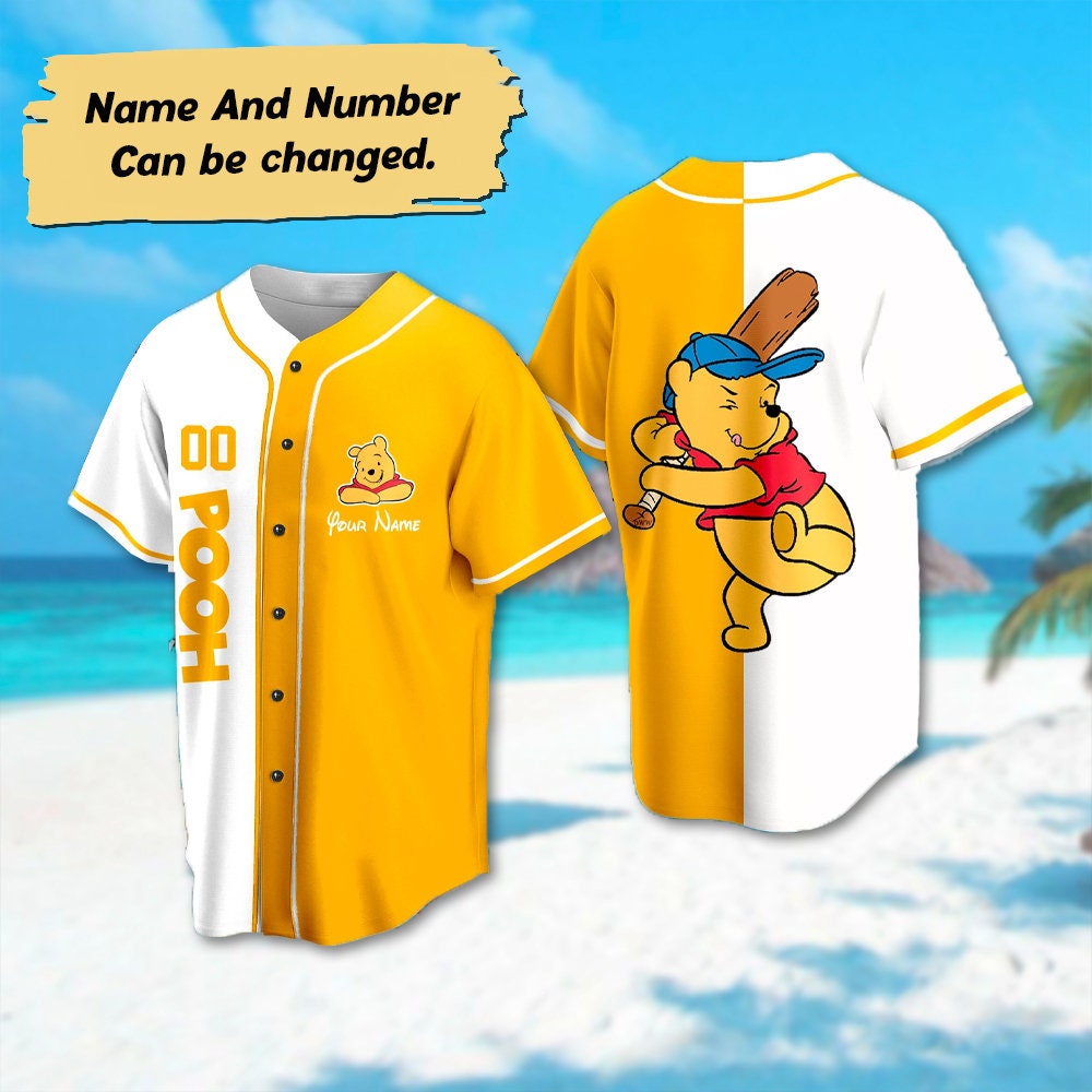Custom Winnie the Pooh Baseball Jersey, Pooh Basketball Jersey Team, Magic Kingdom Trip Shirt, Gift For Sport Lover, Birthday Gift For Kid - Bafud