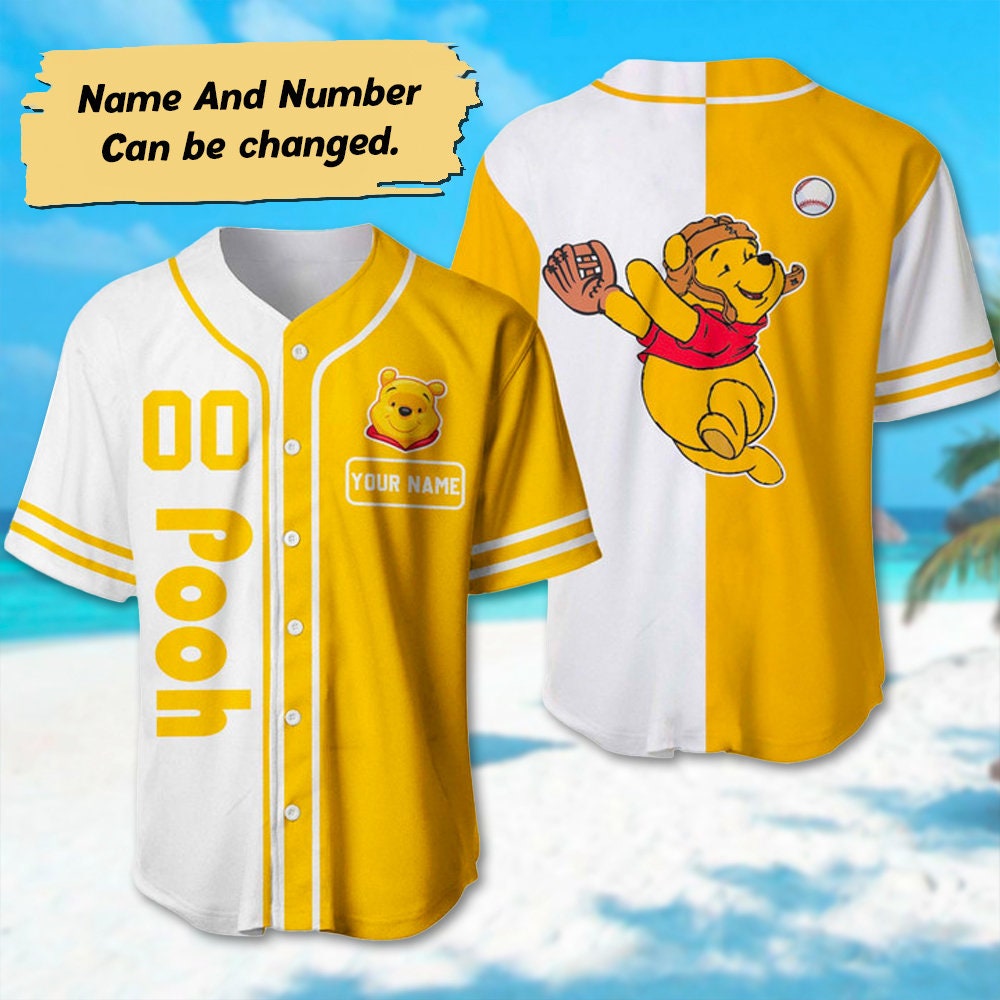 Personalized Winnie The Pooh Baseball Jersey, Winnie The Pooh Basketball Jersey, Funny Pooh Movie 3D Shirt, Birthday Gift For Kid Adult - Bafud