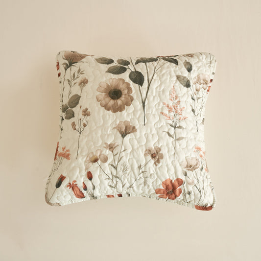 Enchanted Meadow Throw Pillow Covers - Set of 2, Zippered Floral Design in Beige, Rose, and Soft Green, Premium Soft Microfiber, Decorative Throw Pillow Shams 18x18 Inches (18" x 18" Set of 2)