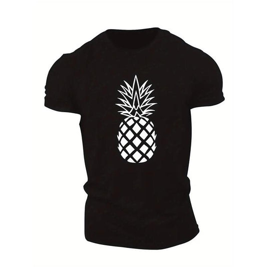 1pc Men's Casual Summer T-Shirt with Geometric Pineapple Design, Round Neck, Short Sleeve, Polyester Knit Fabric, Regular Fit made in usa