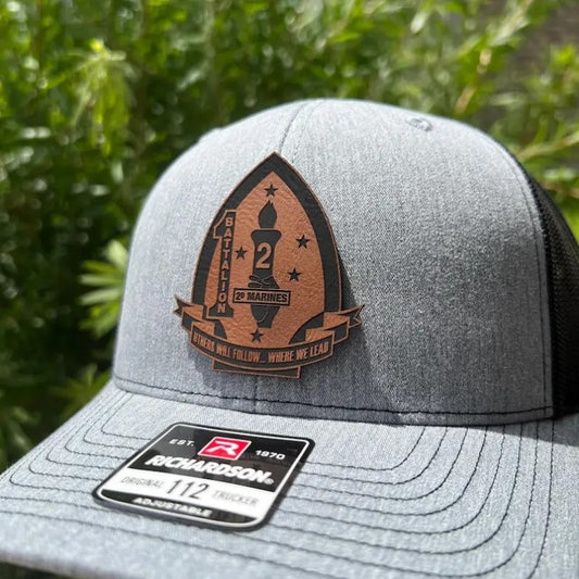 1st Battalion 2nd Marines Leather Hat Patch Richardson Hat Mesh Back Snap Back | Salty Vet |